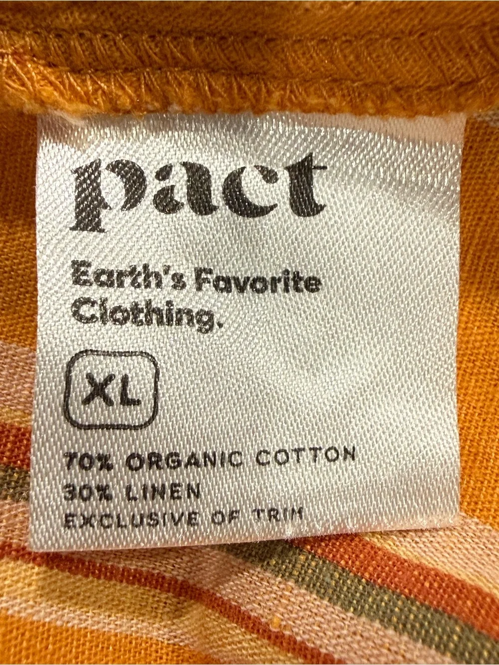 Pact Women's Canopy Linen Blend Button-Front Dress Size XL Orange Striped Boho